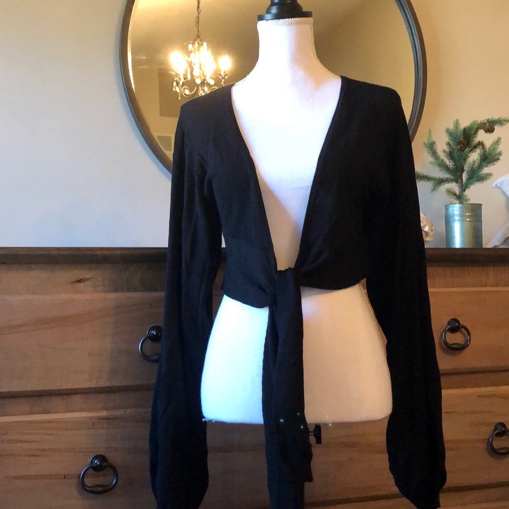 Express crop open front tie cardigan